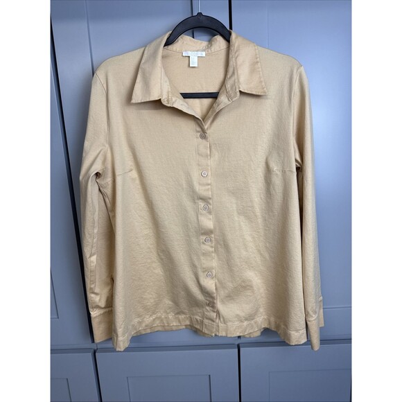 COS Shirt Top Womens Medium Golden Yellow Long Sleeve Button Down Launge Relaxed - Picture 1 of 10